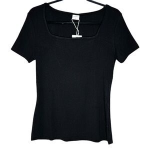 NWT | XIEERDUO | Black Square Neck Stretch Tee | Size Medium